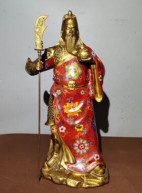 书房佛堂店铺摆放纯铜景泰蓝红色掐丝珐琅威武奋勇关公财神大摆件