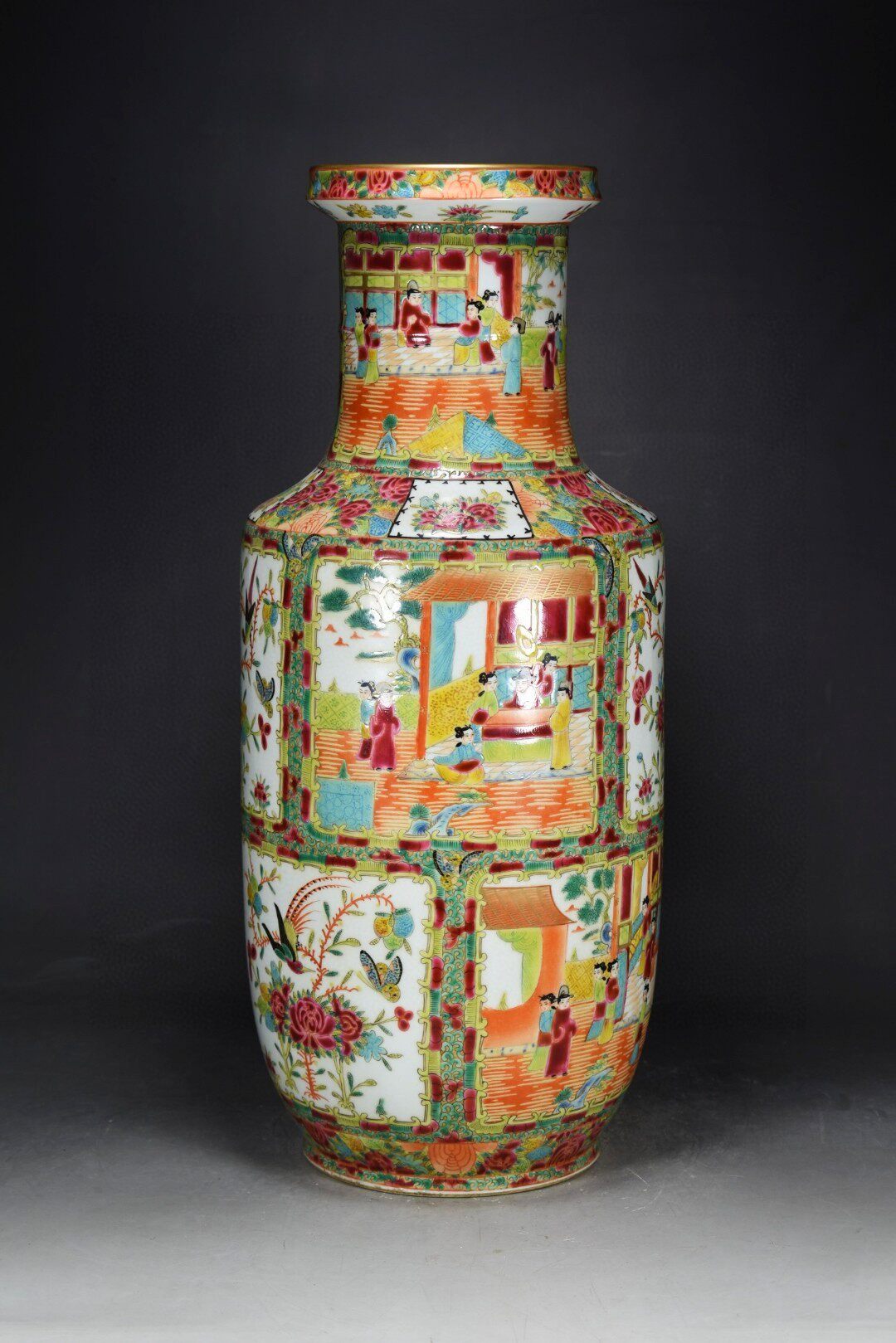 书房客厅摆放乾隆年制款织金彩广彩十二景色花鸟人物花瓶摆件