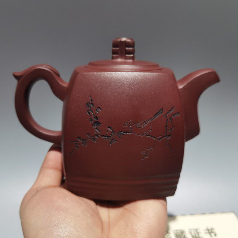 休闲品茗底槽清料底款李昌鸿一枝清廉诗画紫砂壶摆件