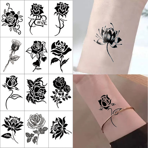 防水玫瑰莲花纹身贴手腕脚踝