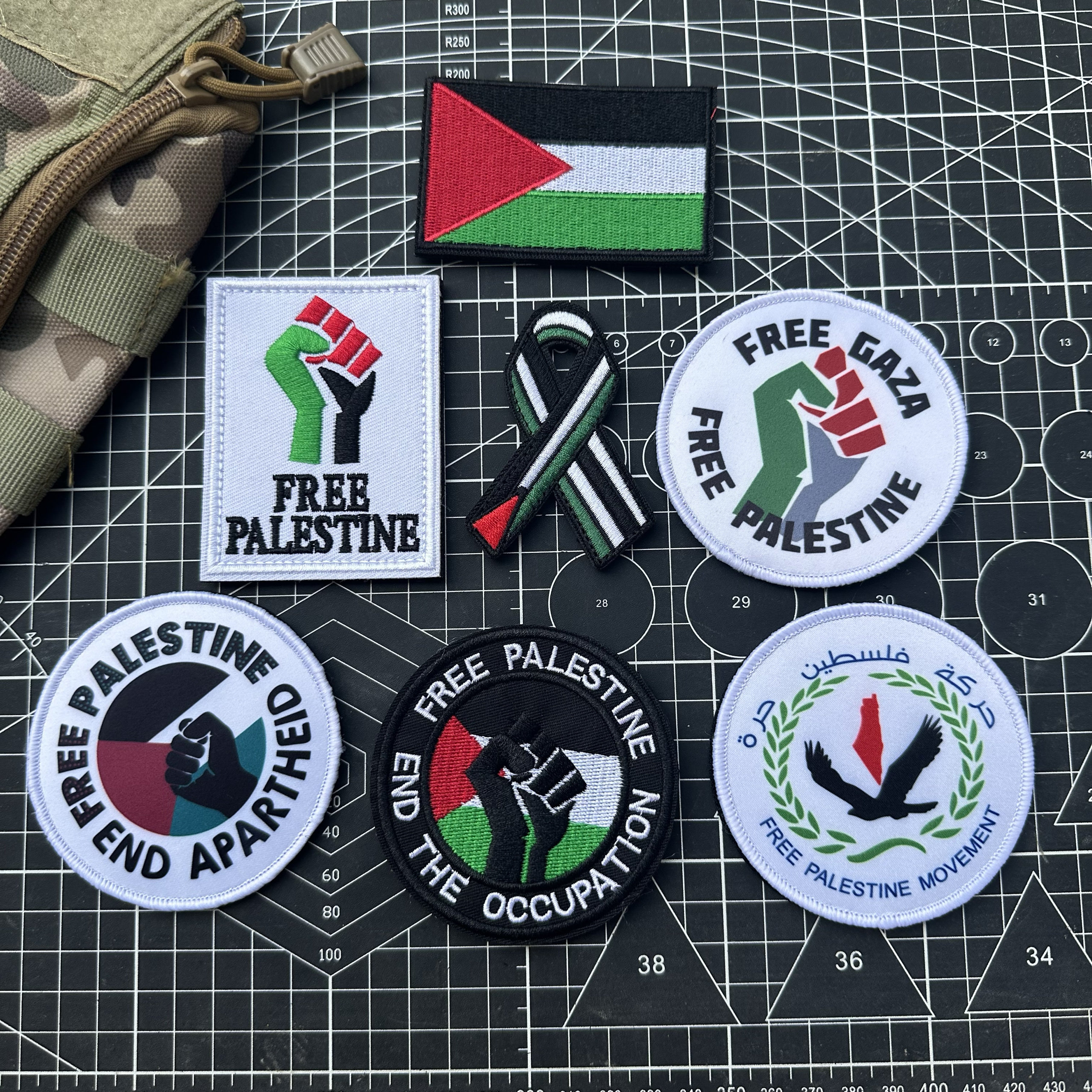 巴勒斯坦魔术贴新式自由拳头刺绣章国旗臂章士气章徽章户外背包贴
