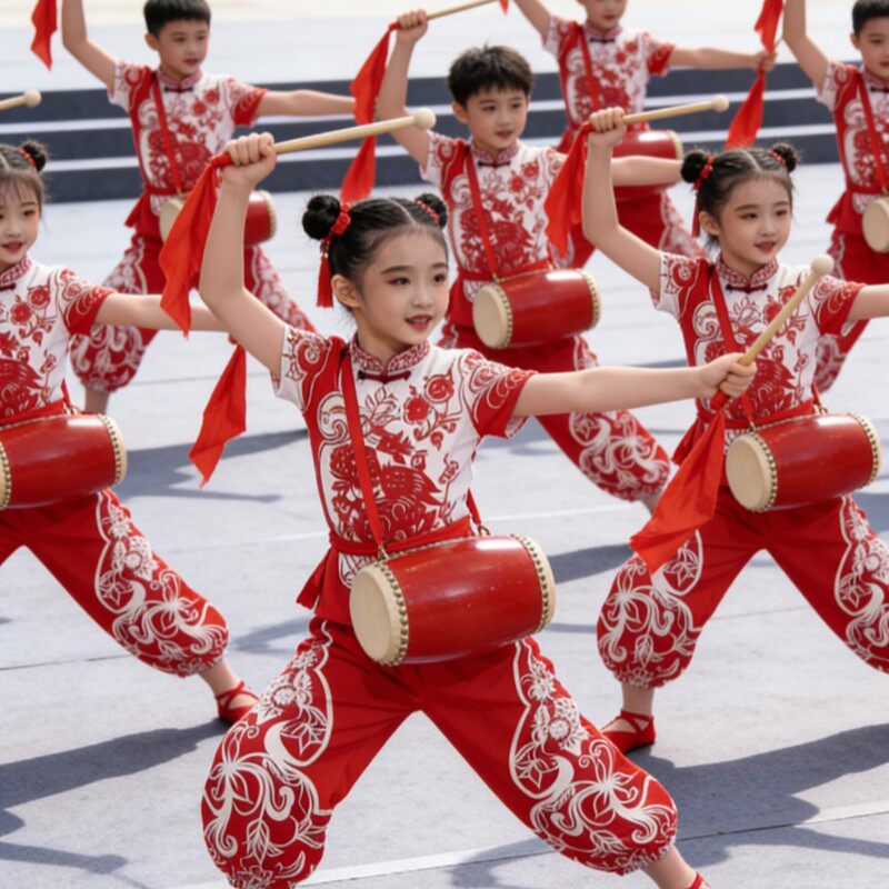 2026儿童安塞腰鼓服装陕西北民歌风演出服小学生秧歌打鼓舞蹈服饰