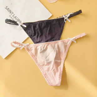 细带丁字裤女生性感蝴蝶结一根带勒阴舒适低腰T裤冰丝无痕内裤头