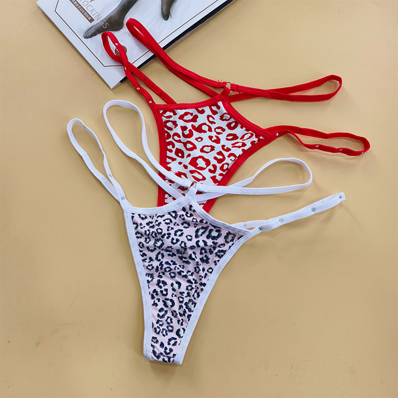 性感豹纹镂空细带丁字裤女内裤