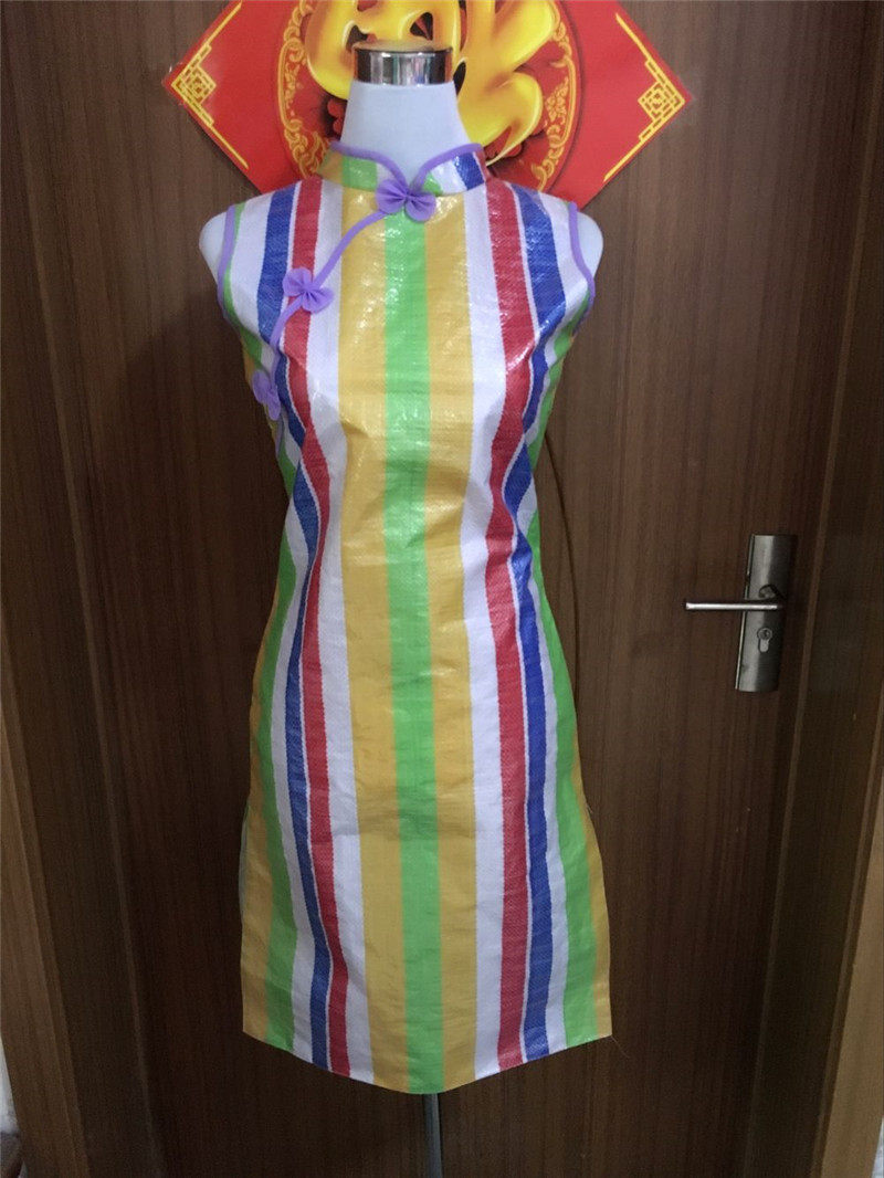 手工儿童环保编织袋时装走秀表演服【夏款】时尚亲子装旗袍裙.