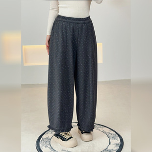 2025年冬季 200斤胖mm波点花边休闲加绒裤 新款 女装 子9190 大码 子元