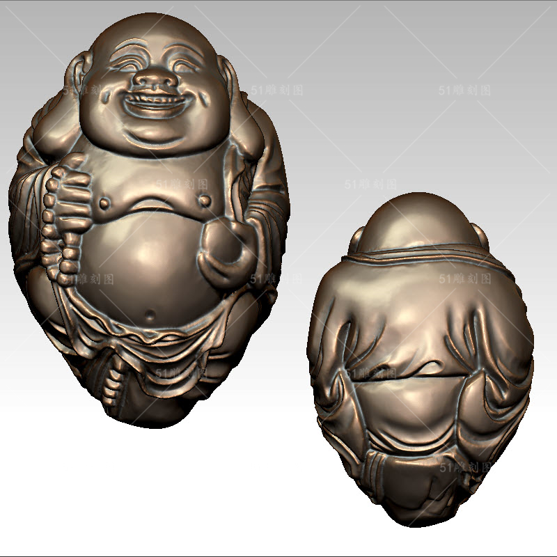 3D模型打印扫描图stl/obj圆雕图木雕核雕核雕弥勒佛手串把件立体