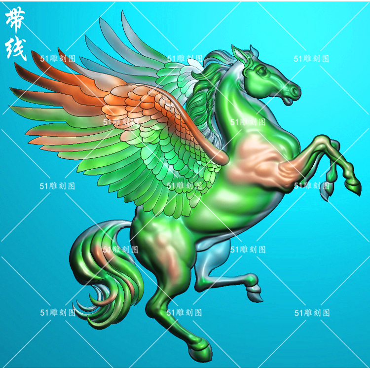 精雕图马挂件jdp动物浮雕图bmp灰度图zdm-034飞马背板