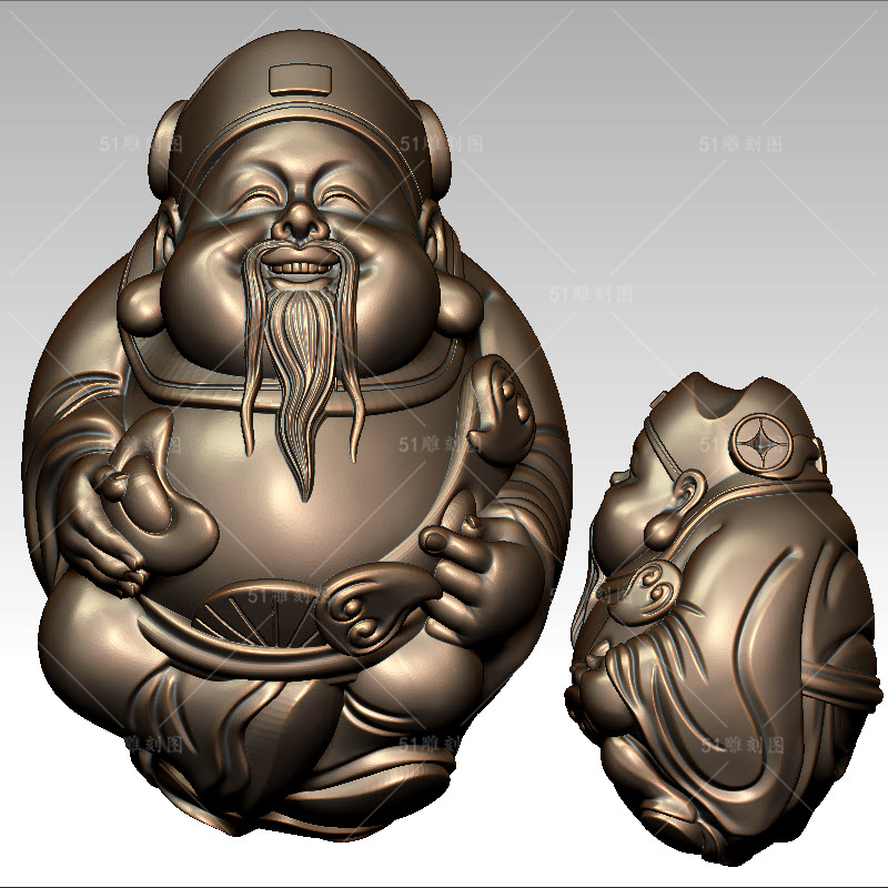 3D模型打印扫描图stl/obj圆雕图木雕核雕财神手串手把件立体图