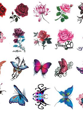 【8147次回购】纹身贴防水女持久玫瑰花朵蝴蝶遮疤贴
