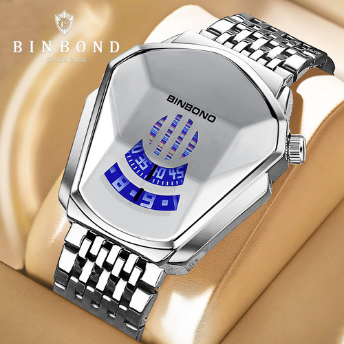 宾邦男士全自动防水钢带腕表