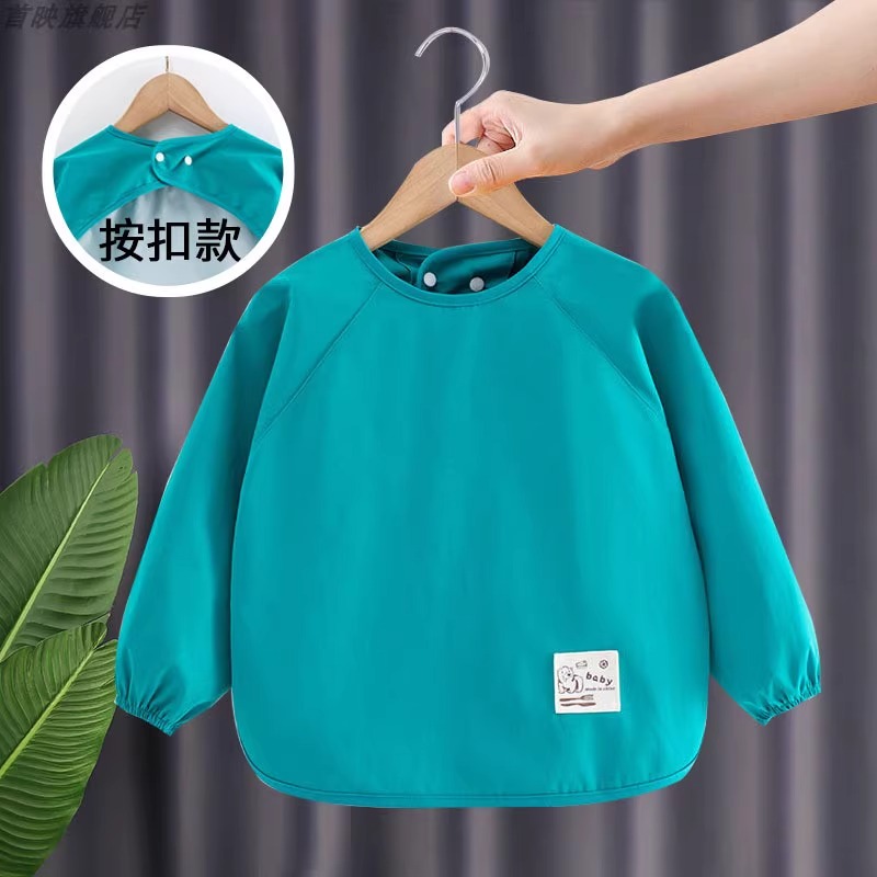 春夏款宝宝吃饭罩衣防水防脏围兜儿童围裙男女孩绘画画衣反穿护衣