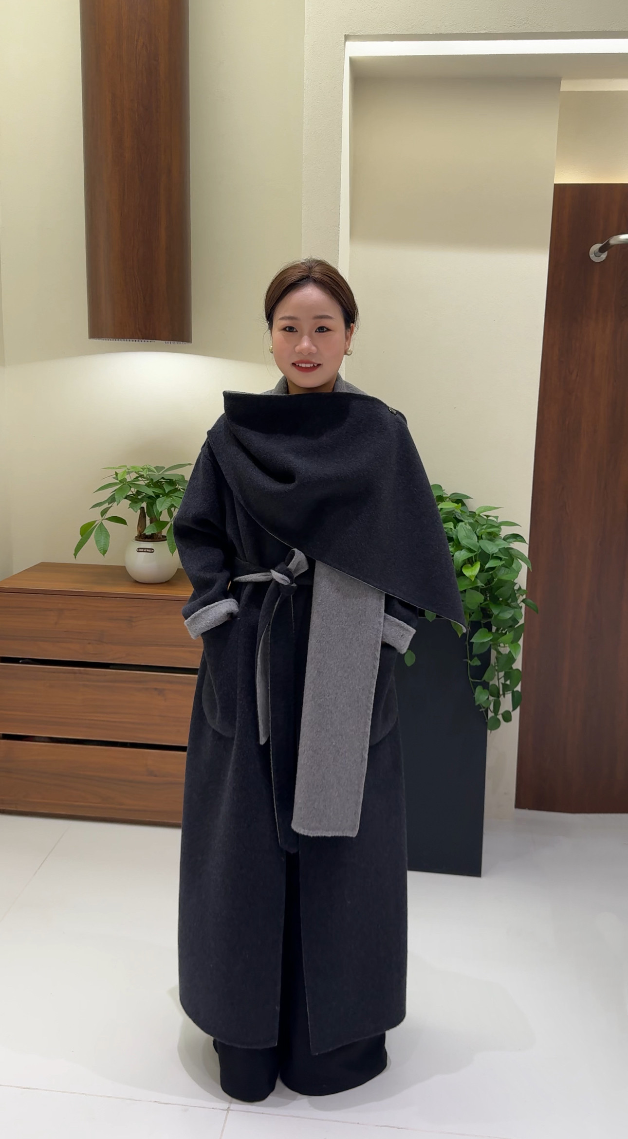 2025冬季加厚披肩围巾双面羊毛大衣长款系腰带显瘦羊毛呢子外套女,女装/女士精品,毛呢外套,淘宝优惠券,粉丝福利购,淘宝优惠卷