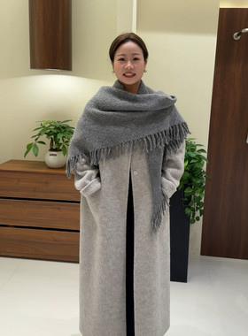 2026年早秋款流苏披肩双面羊毛大衣女中长款慵懒风显瘦羊毛呢外套