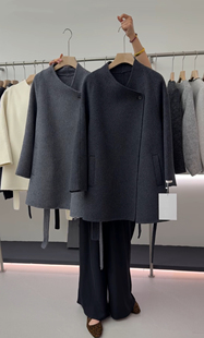 2025冬季加厚立领收腰显瘦双面羊毛大衣小个子短款气质羊毛呢外套