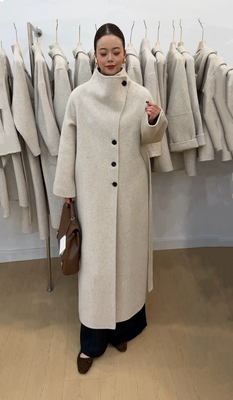 2025年冬季新款立领双面羊毛大衣女中长款系腰带显瘦羊毛呢外套女