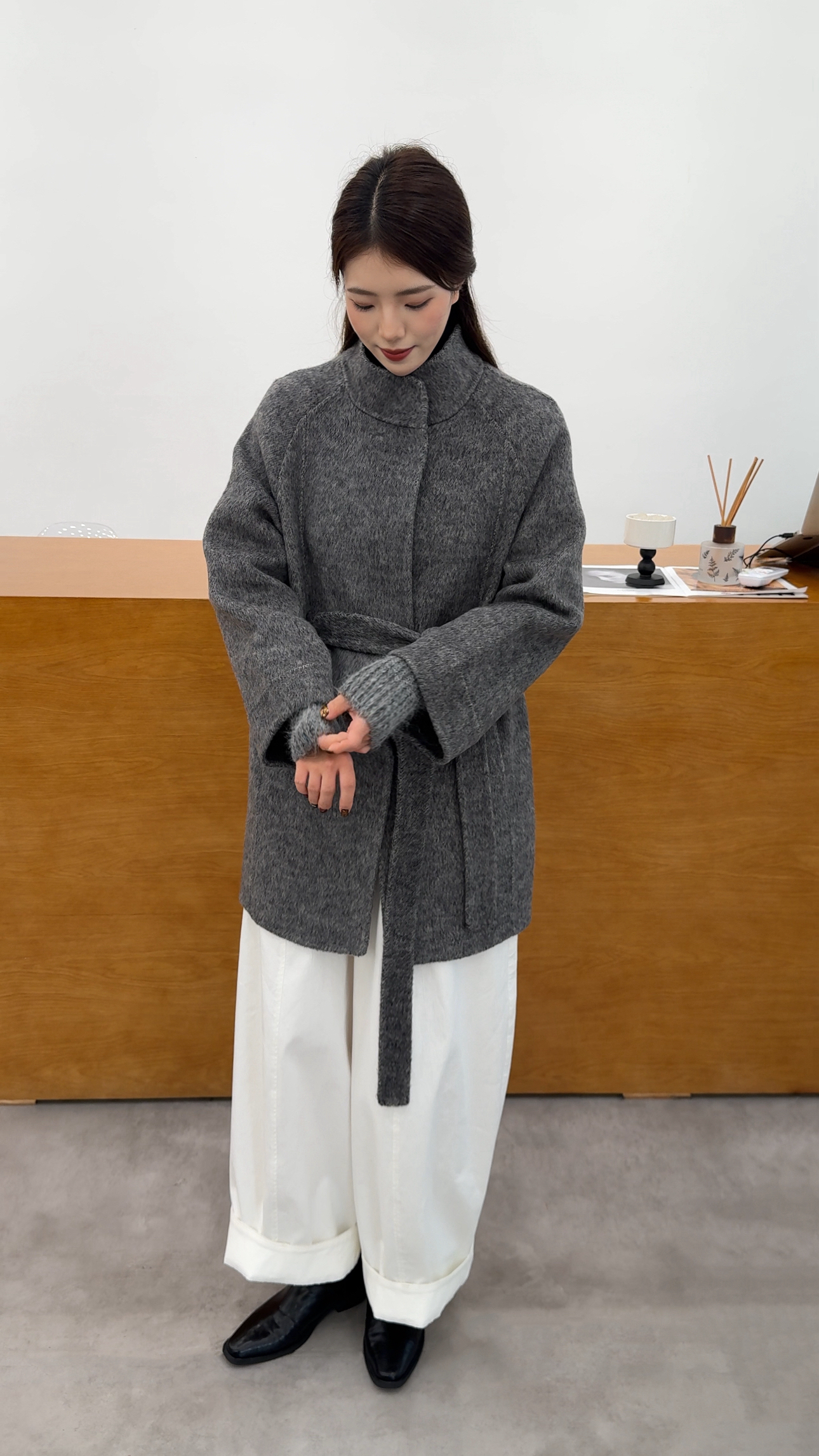 2025年冬季加厚斗篷双面羊毛大衣女中长款立领系带显瘦羊毛外套女