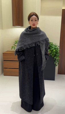 2025年冬季加厚双面羊毛大衣女中长款流苏围巾气质显瘦羊毛外套女