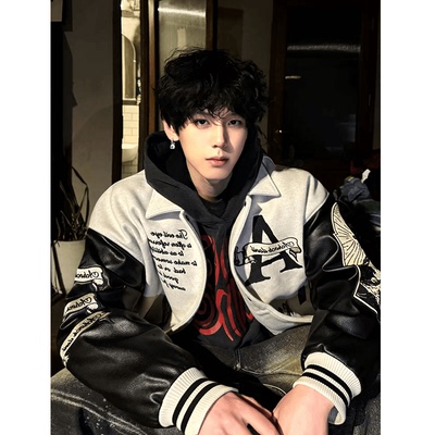 美式高街字母刺绣棒球服外套