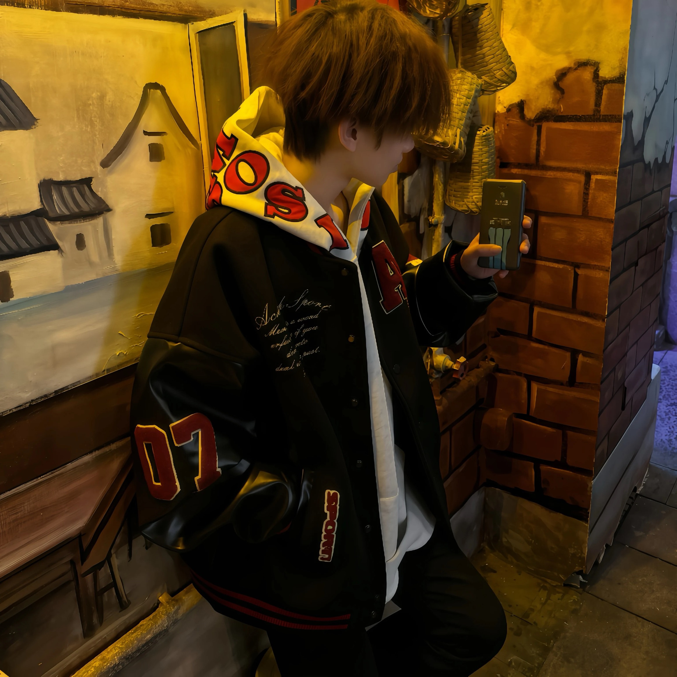 美式复古重磅字母刺绣棒球服外套hiphop撞色拼接夹克宽松休闲上衣