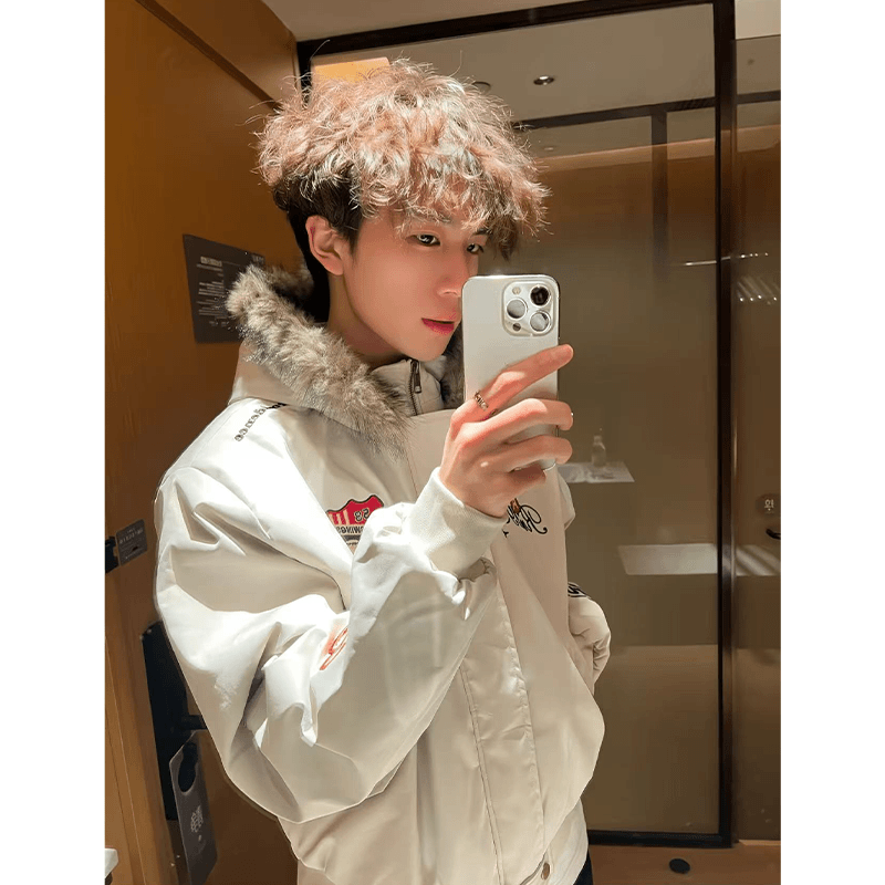 冬季美式徽章刺绣座山雕棉服外套男女高级感加厚保暖情侣毛领夹克,男装,夹克,淘宝优惠券,粉丝福利购,淘宝优惠卷