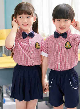 幼儿园园服夏装小学生校服套装儿童班服毕业照服装英伦学院风短袖