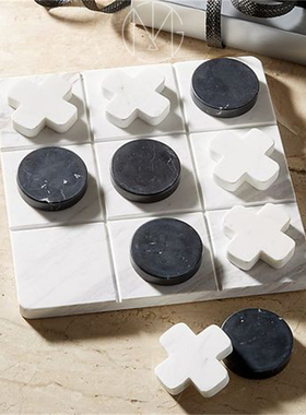 现代简约大理石棋盘摆件多功能九宫格托盘客厅书房样板房桌面摆件
