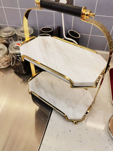 天然大理石双层置物收纳架托盘