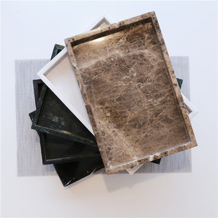 北欧in简约桌面收纳盒大理石托盘化妆品首饰收纳盘卫浴桌面收纳盒