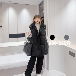 胖仙女莹莹大码 胖MM冬260斤韩休闲百搭保暖棉服收腰连帽马甲 女装