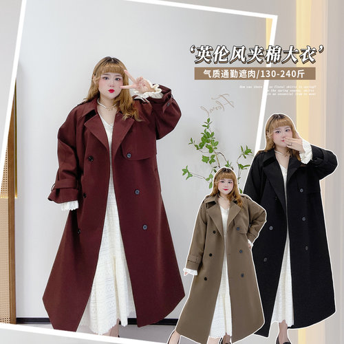 夹棉风衣外套时髦风过膝遮肉保暖