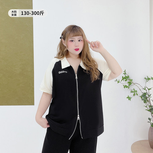 休闲时尚拼接显瘦弹力polo领T恤