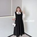 甜美荷叶边胖仙女莹莹大码 胖mm春秋遮肉显瘦撞色假两件连衣裙 女装