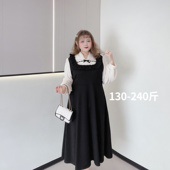 甜美荷叶边胖仙女莹莹大码 女装 胖mm春秋遮肉显瘦撞色假两件连衣裙