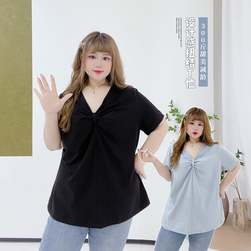 小个子时尚v领减龄蝴蝶结百搭T恤