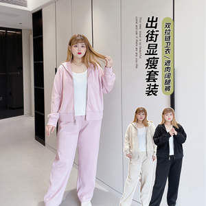 胖仙女莹莹大码女装秋胖妹洋气休闲遮肉卫衣阔腿裤胖mm两件套装女