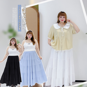 温柔风长款蛋糕裙胖仙女莹莹大码女装胖mm高腰A字显瘦百搭半身裙