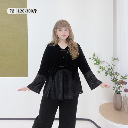 国风气质拼接显瘦小个子丝绒衬衫