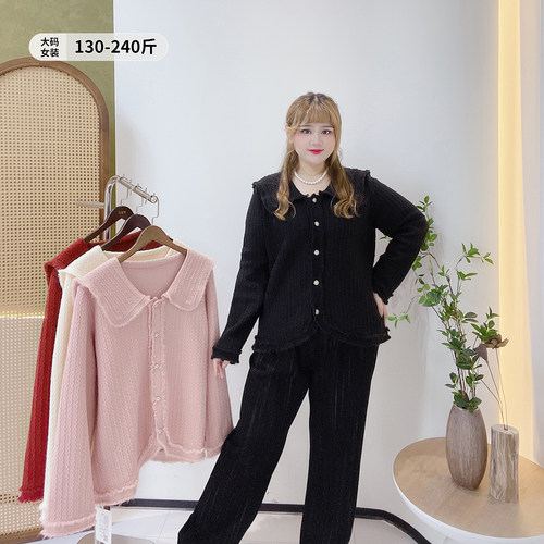 甜美肌理感针织开衫胖仙女莹莹大码女装胖mm春娃娃领百搭显瘦上衣 - 封面
