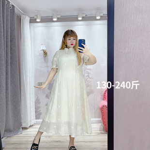 胖仙女莹莹大码 胖MM国风盘扣改良旗袍高腰显瘦刺绣连衣裙 女装 夏季