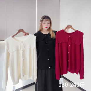 胖仙女瑩瑩大碼 胖mm春秋氣質(zhì)遮肉毛衣甜美娃娃領減齡針織衫 女裝