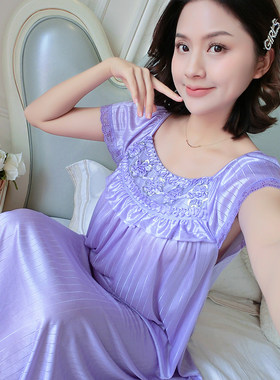 特大号睡衣女夏宽松冰丝夏季短袖加肥睡裙胖mm加肥加大码200斤5XL
