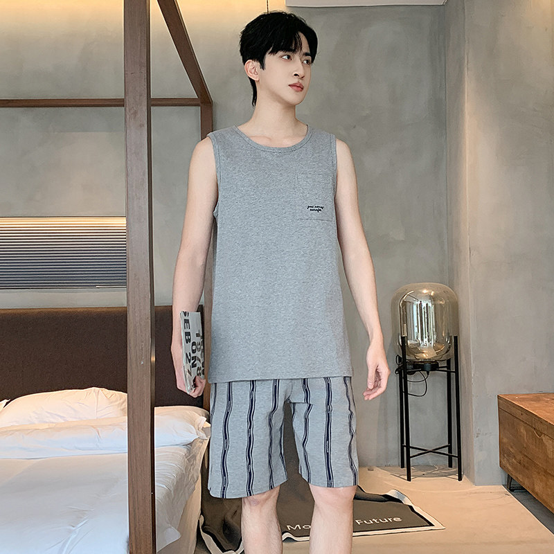 夏季纯棉背心短裤睡衣家居服男士特大码无袖套装200斤220斤4XL5XL