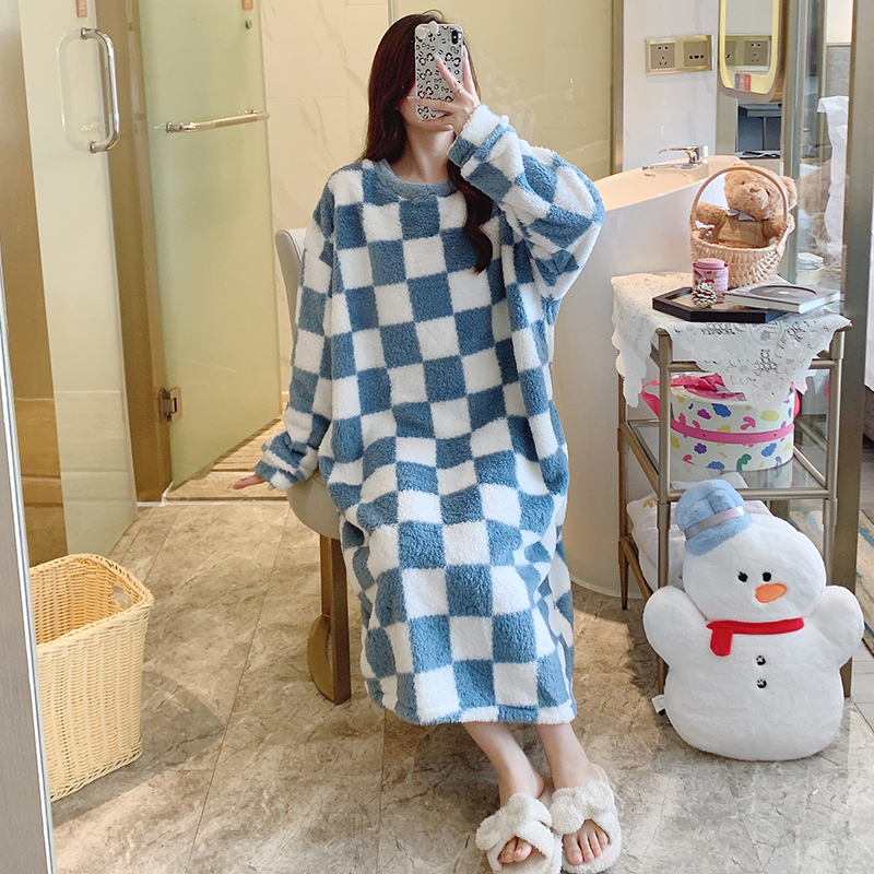 珊瑚绒睡裙女秋冬季200斤加绒加厚保暖公主风法兰绒家居服睡衣5XL
