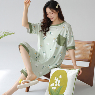 特大码 宽松200斤胖MM家居服220斤240斤6XL 睡衣女夏纯棉短袖 七分裤