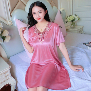 50岁睡裙冰丝加大码 夏季 中年妈妈高档真丝绸35 200斤女4XL 短袖