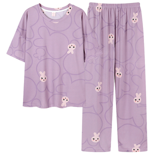 纯棉特大码 宽松胖mm200斤全棉家居服240斤5XL6XL 睡衣女夏短袖 长裤