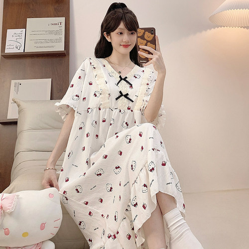 加大加肥睡衣特大号女夏睡裙纯棉胖mmT恤短袖连衣裙200斤5XL220斤