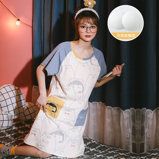 夏天145小矮个子小码睡衣裙女纯棉带胸垫小个子s睡裙140短袖150cm