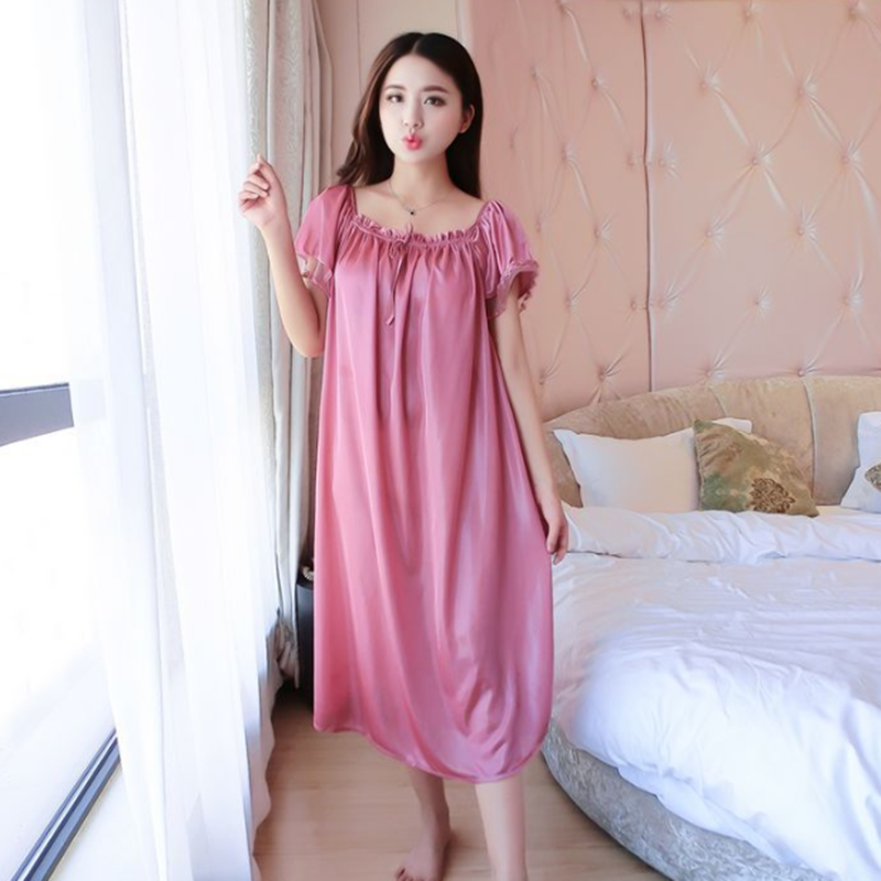 夏季短袖冰丝睡衣群胖mm200斤特大码睡裙女士中年妈妈5XL夏天凉爽